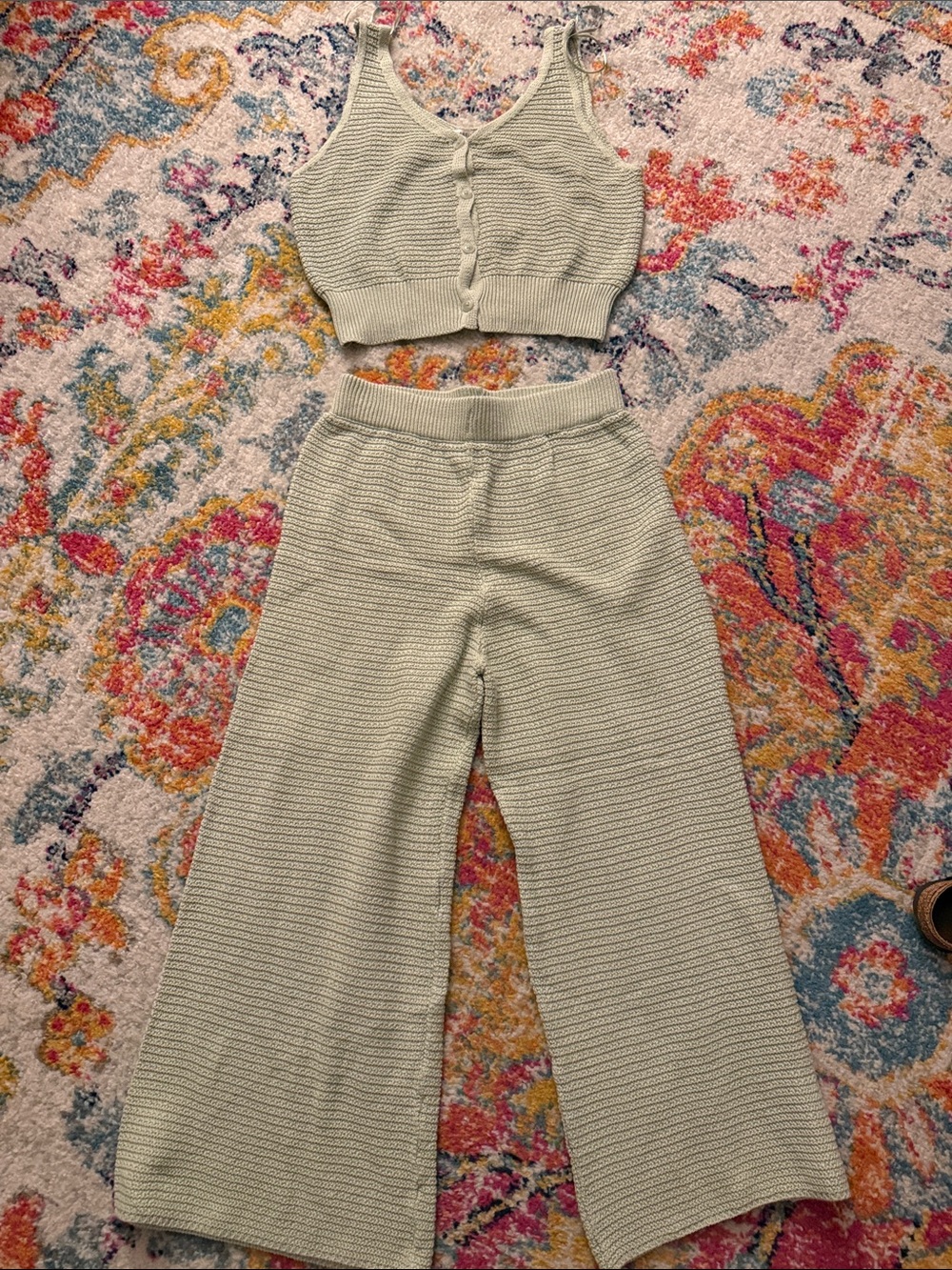 Sincerely Jules Sage Green Knit Crop Tank & Wide Leg Pants Set